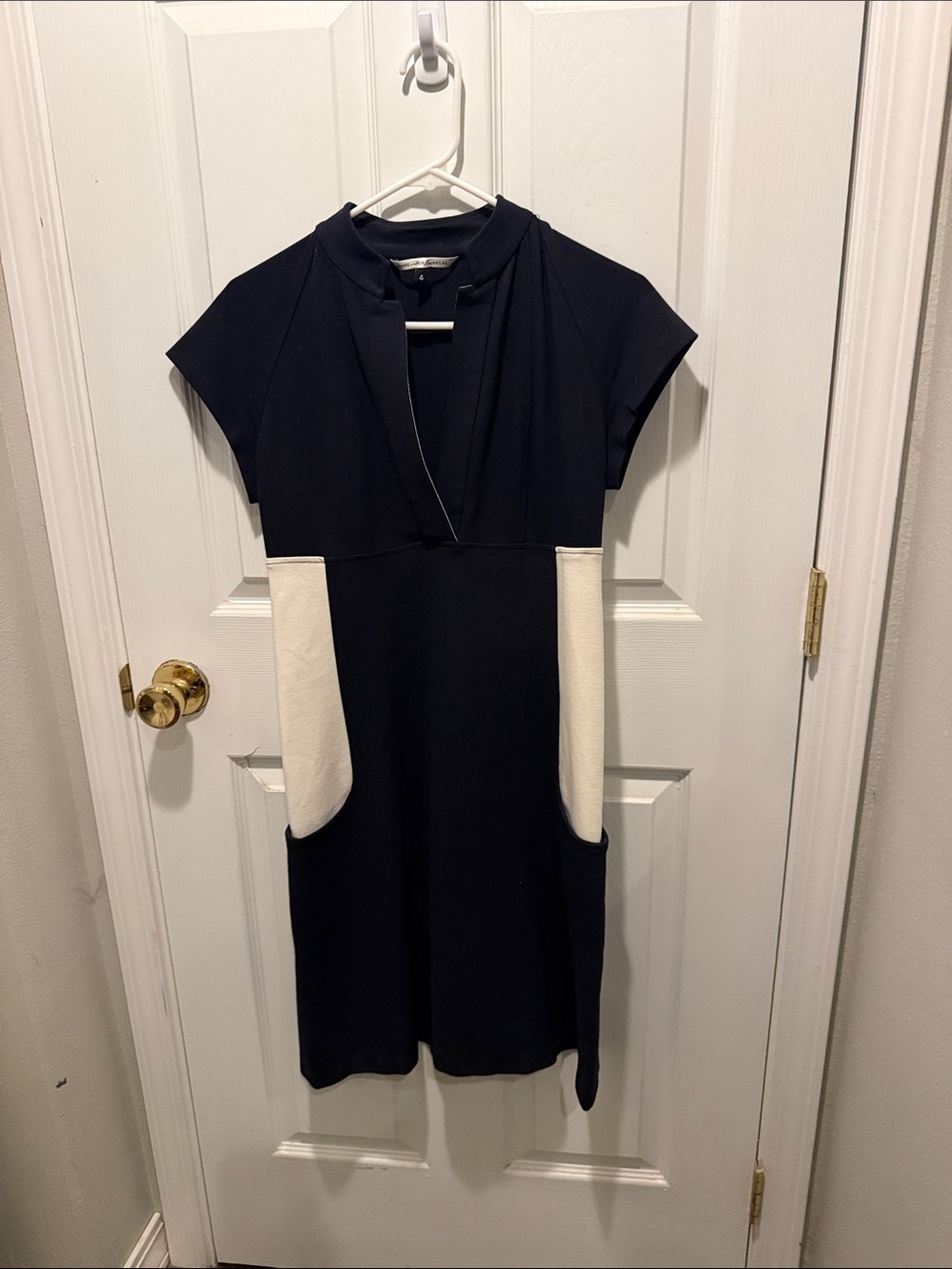 Diane Von Furstenberg Black Shift Dress with Cream Pockets